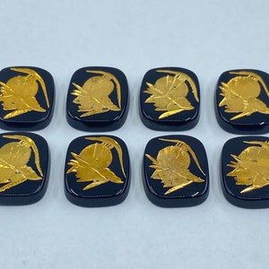 Black Onyx Soldier Head Painted (Real 14ct Gold Paint) Intaglio Antique Shape SBBT Gemstones in 12x10mm for Jewellery Making