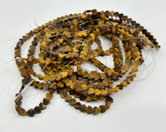 Golden Tiger Eye 5mm Heart Shape Beads on 16 inch Temporary Strands for Jewellery Making