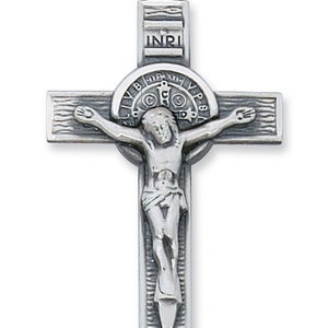 St. Benedict Sterling Silver Medal with 24" Chain, St. Benedict Necklace, St. Benedict Charm, St. Benedict Cross, Silver Cross St. Benedict