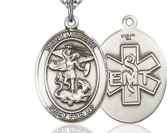 St Michael EMT Oval Patron Series Sterling Silver Medal, Patron Saint of Police Officers, Oval Medal, Saint Michael Medal