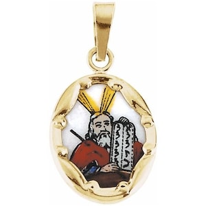 14K Yellow Gold Moses Hand-Painted Porcelain Pendant, Hand Painted Pendant, Yellow Gold Moses Pendant, Moses Necklace