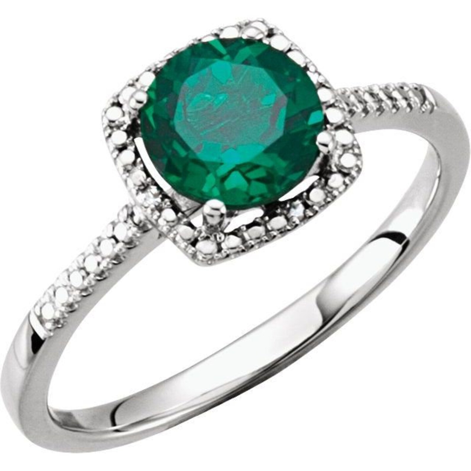 Sterling Silver LabGrown Emerald & .01 CTW Diamond Ring Size Etsy