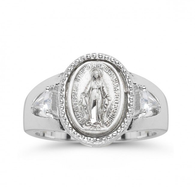 Sterling silver miraculous medal ring sale