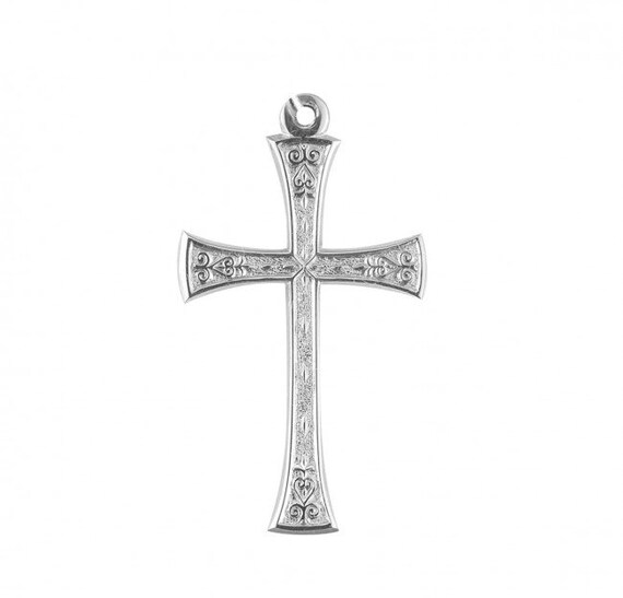Ornate Enameled Cross Jewelry Centerpiece with Crystals, Gre
