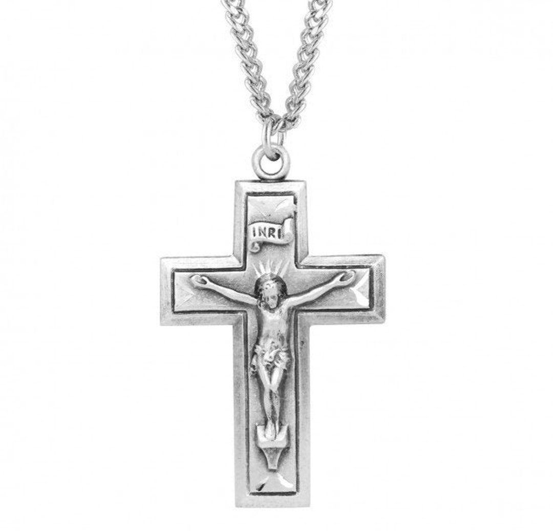 Sterling Silver Engraved Wide Cross Crucifix, Engraved Wide Crucifix
