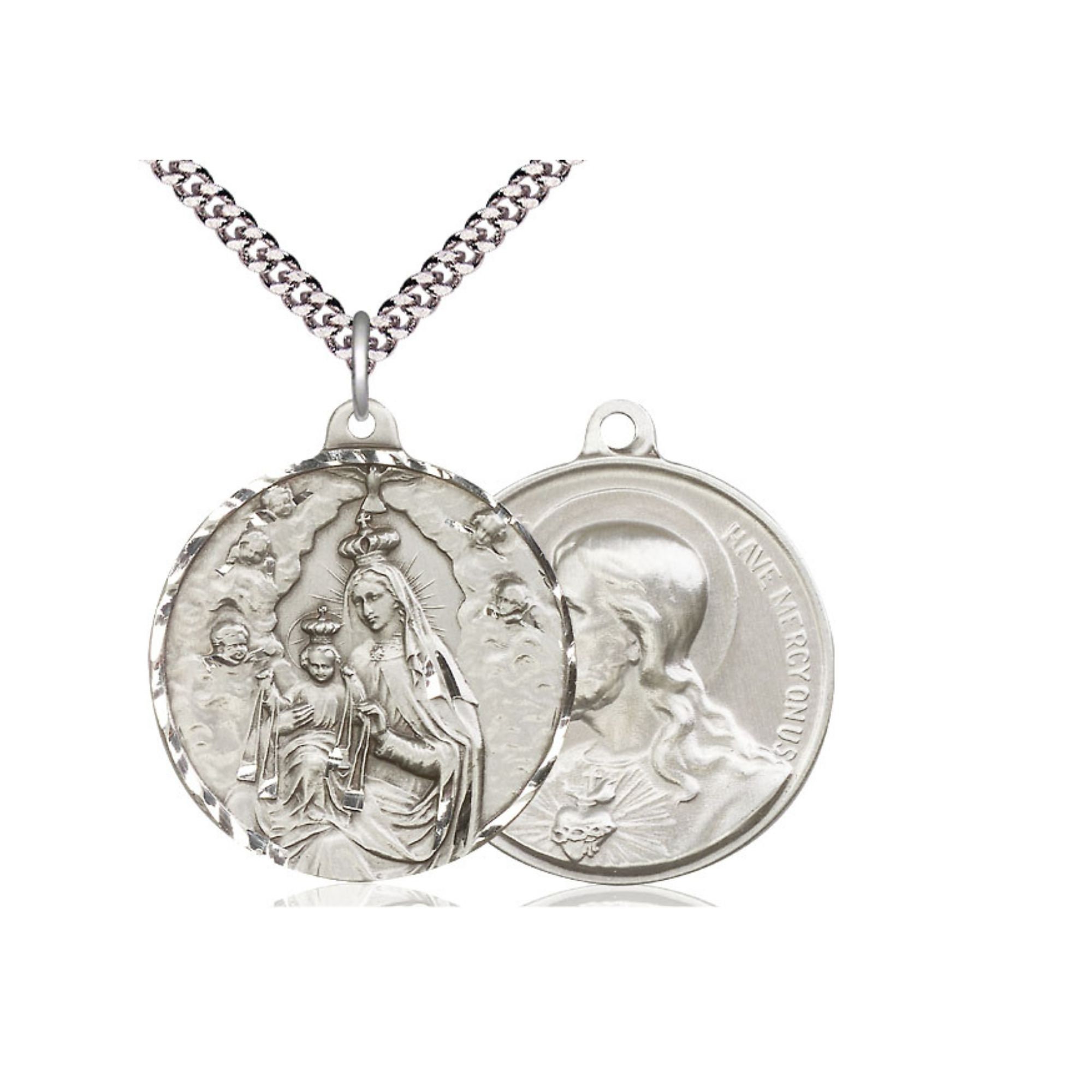 Sterling Silver Our Lady of Mount Carmel Pendant on a 24 Inch Light ...