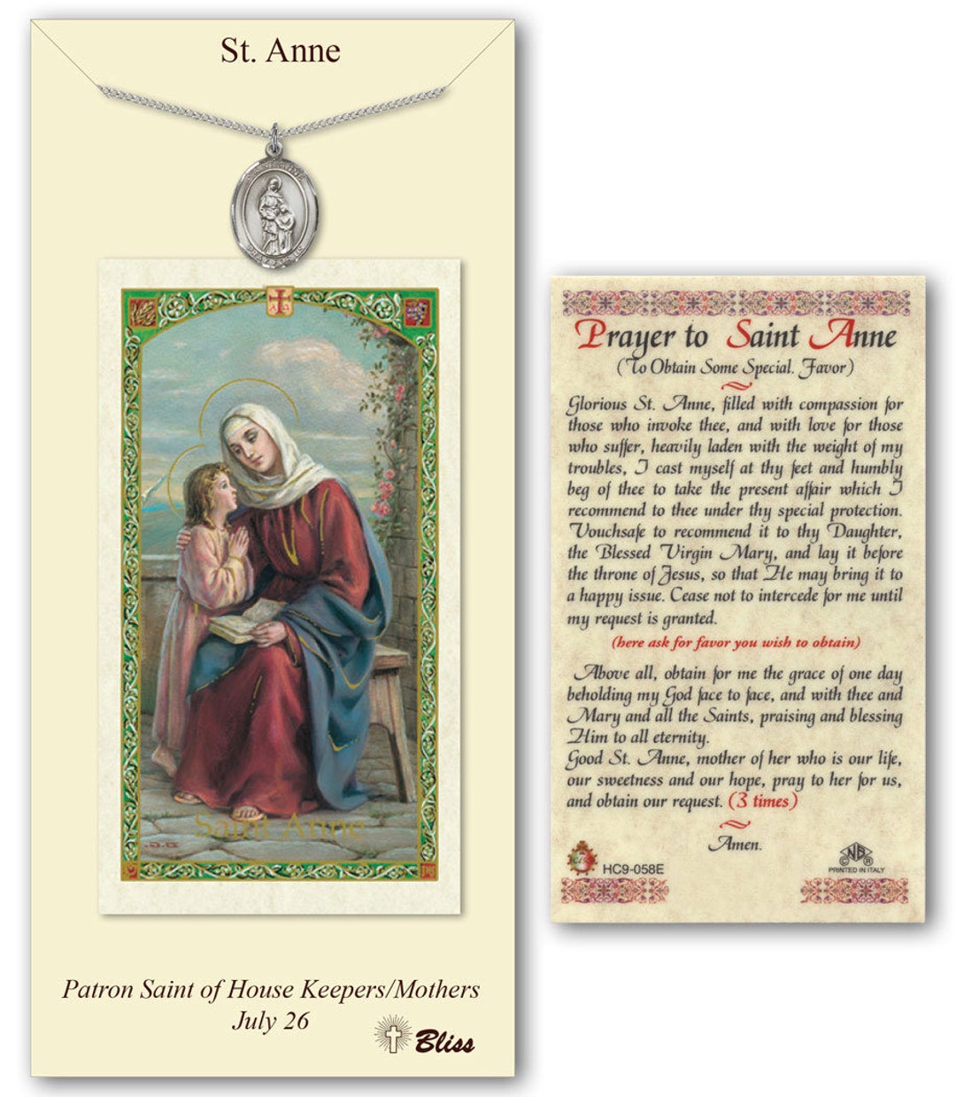 St Anne Medal With Prayer Card Etsy