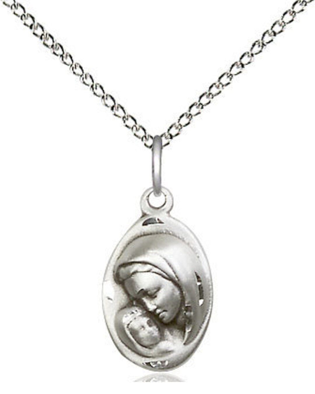 Madonna &amp; Child Pendant, Madonna and Child Silver Medal, Oval Shaped ...