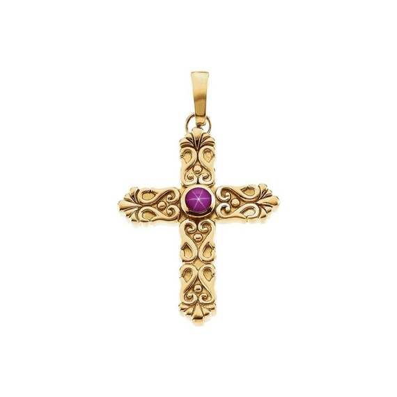 14K Yellow Gold Ruby Star Cross Pendant Ruby Star Cross Gold