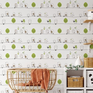 Line Art Birds for Kids room Nursery Peel and Stick Wallpaper / removable temporary Wallpaper
