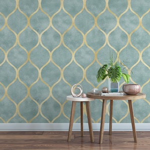 Art Deco wallpaper, non metallic Gold Wallpaper Peel and Stick Wallpaper / removable temporary Wallpaper