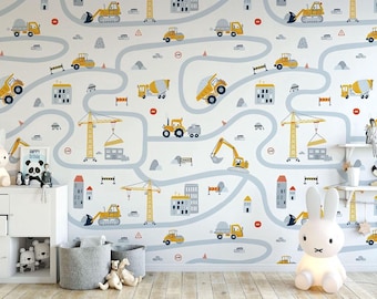 Boys Room Accent Wall Bob the Builder Construction Site - Truck and Cranes wallpaper Peel & Stick