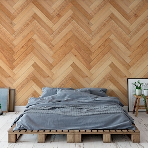 Wallpaper with old wooden planks | parquet floor in chevron pattern