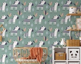 Zebras wallpaper for Kids room Nursery Peel and Stick Wallpaper / removable temporary Wallpaper