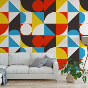 Vintage Retro Bauhaus Design Peel and Stick Wallpaper / removable temporary Wallpaper