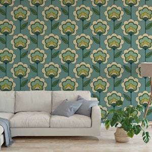 Vintage Retro Boho Blumen Blumen Design Tapete zum Abziehen und Aufkleben / abnehmbare temporäre Tapete der 70er und 80er Jahre