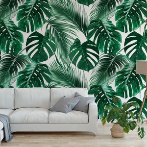 Tropical Monstera Leave Peel and Stick Wallpaper / removable temporary Wallpaper