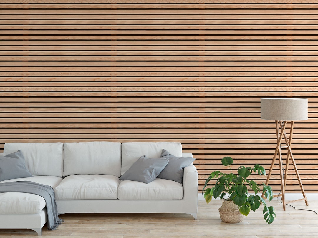 Wallpaper With Horizontal Wooden Slats Peel and Stick Wallpaper