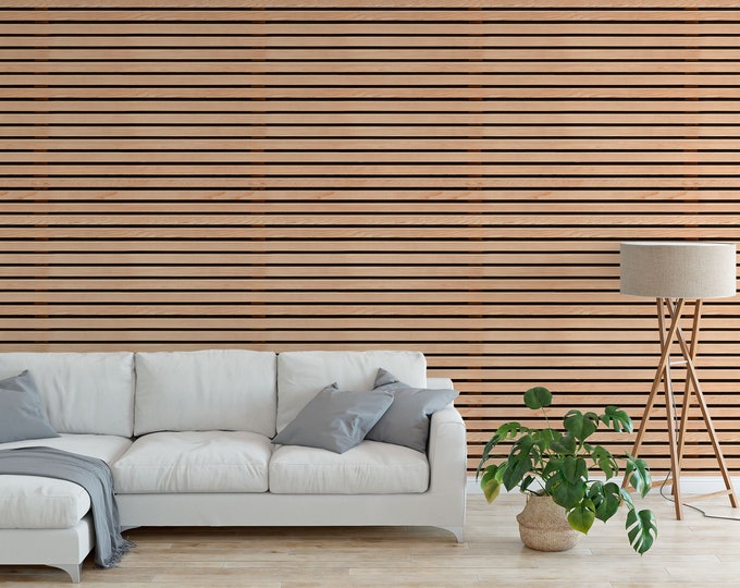 Wallpaper With Horizontal Wooden Slats Peel and Stick Etsy