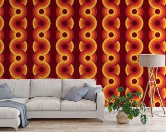 Retro jaren 70 Peel-and-Stick-behang, gedurfd wervelpatroon (milieuvriendelijk)