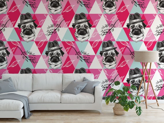 Peel and Stick Wallpaper: Whimsical Pug Art (Removable, Non-Toxic)