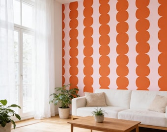 Pink Orange Scalloped Stripes Wallpaper Peel and Stick
