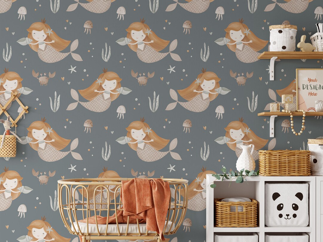 Cute Mermaids Underwater Themed Children's Peel and Stick Wallpaper