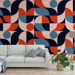 Vintage Retro Bauhaus Design Peel and Stick Wallpaper / removable temporary Wallpaper