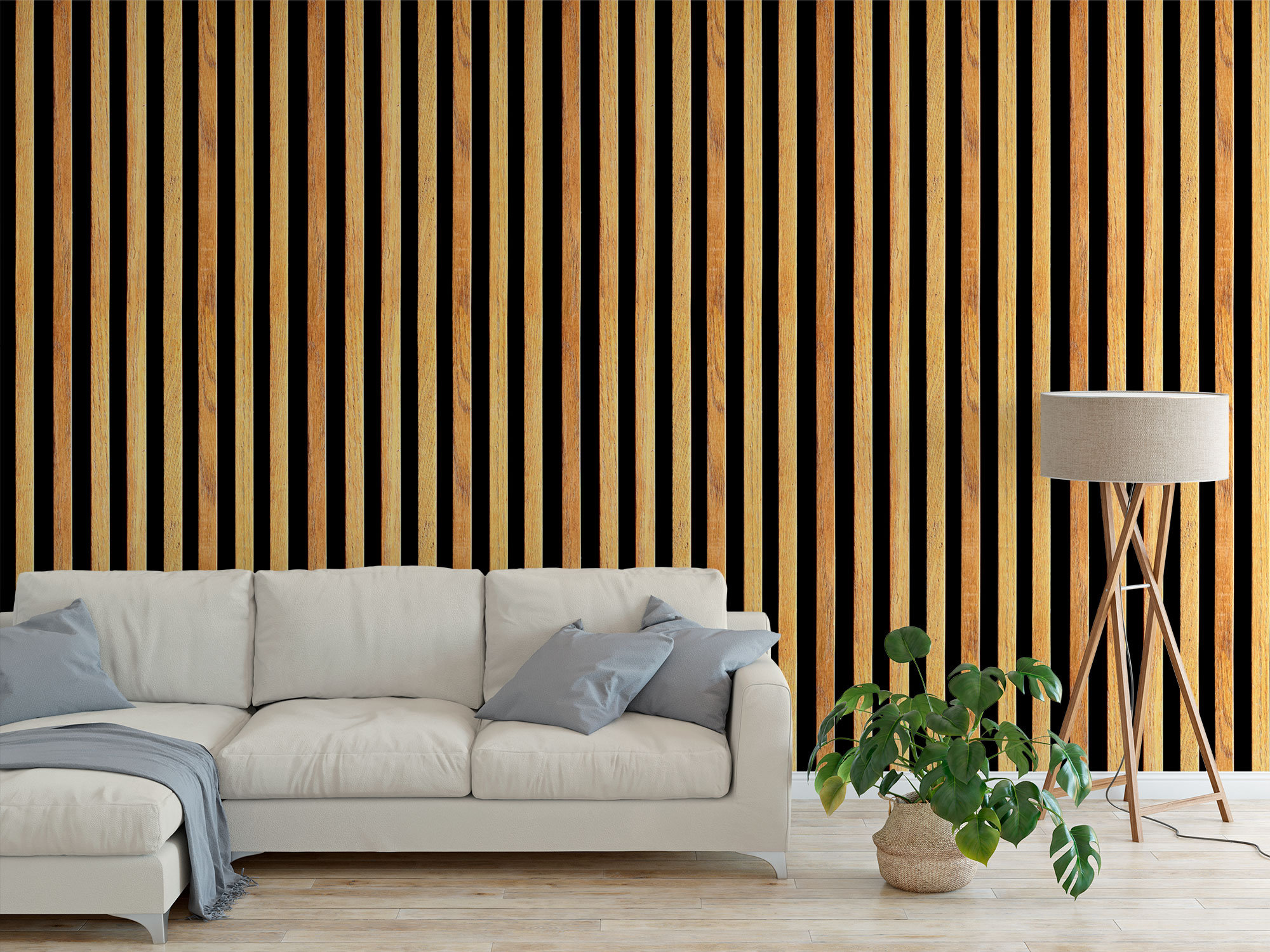 Wallpaper With Vertical Wooden Slats Battens on Black Etsy