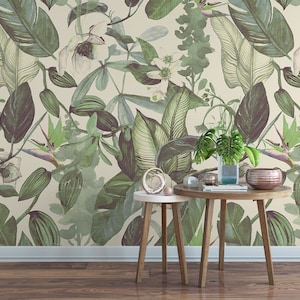 Tropical Rainforest Peel and Stick Wallpaper, Bold Banana Palms (Removable)
