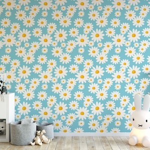 Field of Daisies Peel and Stick Wallpaper / removable temporary Wallpaper