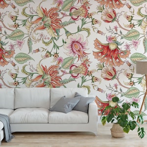 Japanischer Stil Blumen Wallpaper | Tapete abziehen und aufkleben / entfernbare Tapete | Florale Tapete