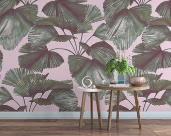 Tropical Palm Leaf Peel and Stick Wallpaper (Removable, Eco-Friendly)