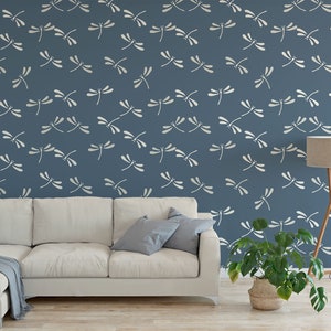 Japanese Style Dragonfly Peel and Stick Wallpaper / removable temporary Wallpaper