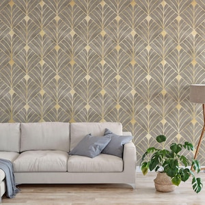 Art Deco Gold Peel and Stick Wallpaper (Removable, Geometric Pattern)