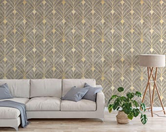 Art Deco Gold Peel and Stick Wallpaper (Removable, Geometric Pattern)