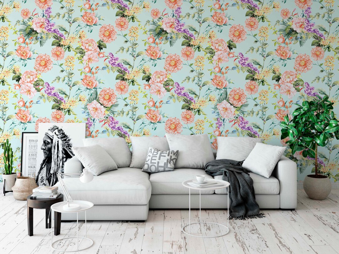 Peonies Botanical Flowers Wallpaper Peel and Stick Wallpaper ...