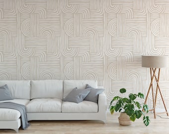 Papel pintado Boho autoadhesivo, arcos vintage beige (fácil de reposicionar)