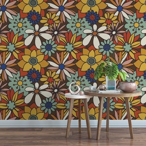 Funky Disco Vintage Retro Boho Design Peel and Stick Wallpaper / abnehmbare temporäre Tapete