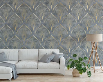 Art Deco wallpaper, non metallic Gold Wallpaper Peel and Stick Wallpaper / removable temporary Wallpaper