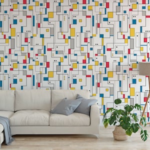 Abstract Modern Geometric Bauhaus Art Peel and Stick Wallpaper