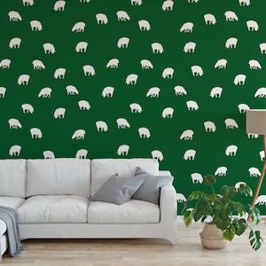 Funny Sheep Silhouette Wallpaper: Green Peel and Stick Wallpaper