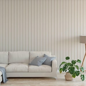 Vertical white timber panel battens