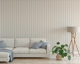 Vertical white wooden Paneling | Peel and Stick Wallpaper