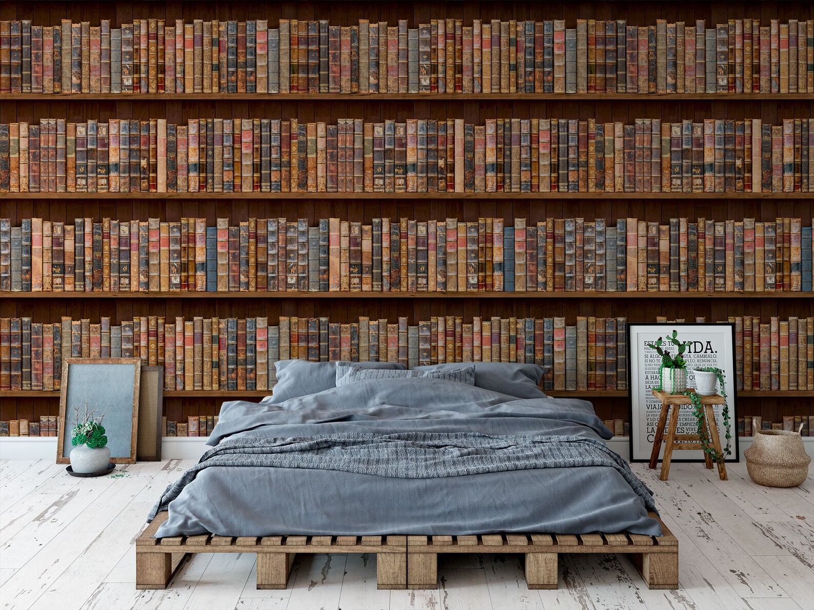Rustic Library Style Book Shelf Peel and Stick Wallpaper - Etsy