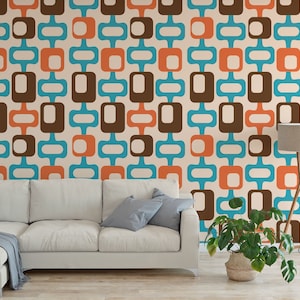 Mid century modern Vintage Retro Boho Design Peel and Stick Wallpaper / removable temporary Wallpaper 50s 60s