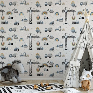 Véhicules de construction Papier peint | Style Bob le bricoleur | Autocollant amovible