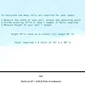 instructions on how many rolls of wallpaper are required for a space, along with a graph that shows the relationship between the number of rolls and the width of the wall.