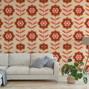 Sfondi Groovy Retro Flowers / boho retrò vintage / Peel and Stick rimovibili