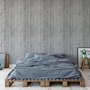 Concrete Slatted Wallpaper: Battened Grunge Look, Peel and Stick